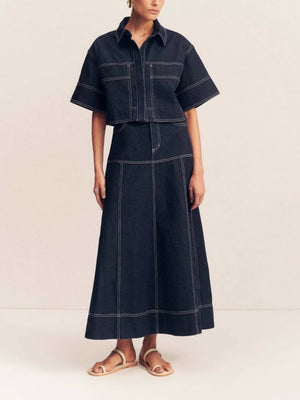 Short Sleeve Shirt Slit Skirts Denim Set 2-piece Sets