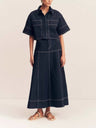 Short Sleeve Shirt Slit Skirts Denim Set 2-piece Sets