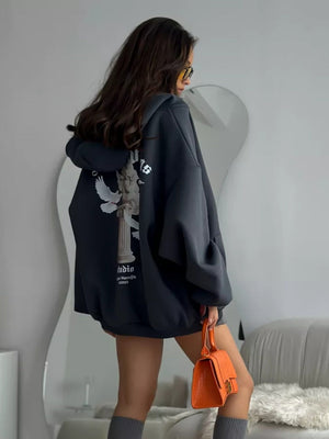 Liber Autumn women's clothing letter zipper Loose Hooded printed cardigan sweatshirt