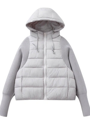 Hooded And Lightweight Cotton-padded Jacket Knitted Sleeves Splicing Short Fake Two Pieces Cotton Clothes