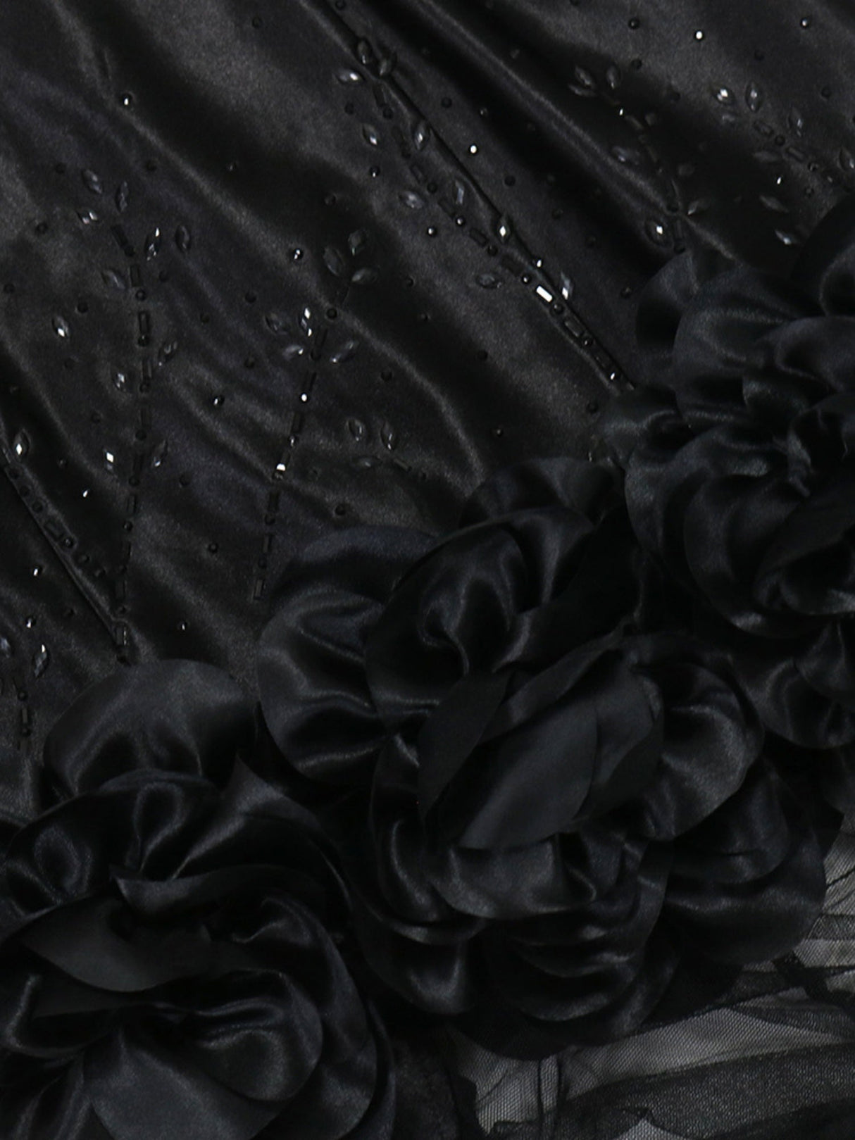 Robe de soirée maxi moulante à bretelles spaghetti et fleurs 3D ornées de strass