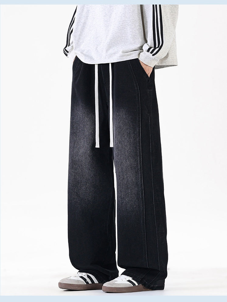 Lateral Bone Splicing All-match Loose Straight Leisure Jeans