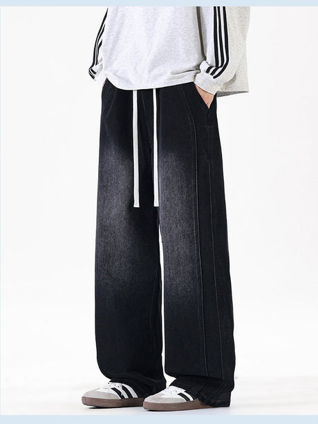 Lateral Bone Splicing All-match Loose Straight Leisure Jeans