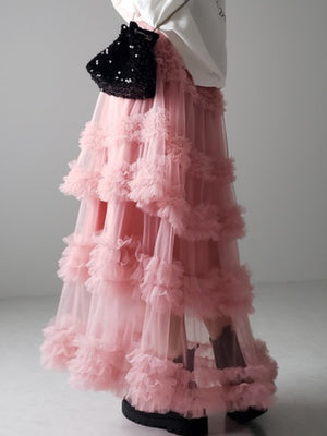 Mesh Three Floors Sweet A-line Skirt