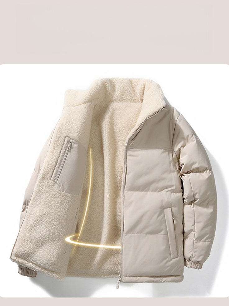 Stand Collar Color-blocked Reversible Lamb Wool Jackets