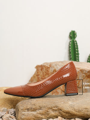 Pointed-toe Embossed Patchwork High Heels