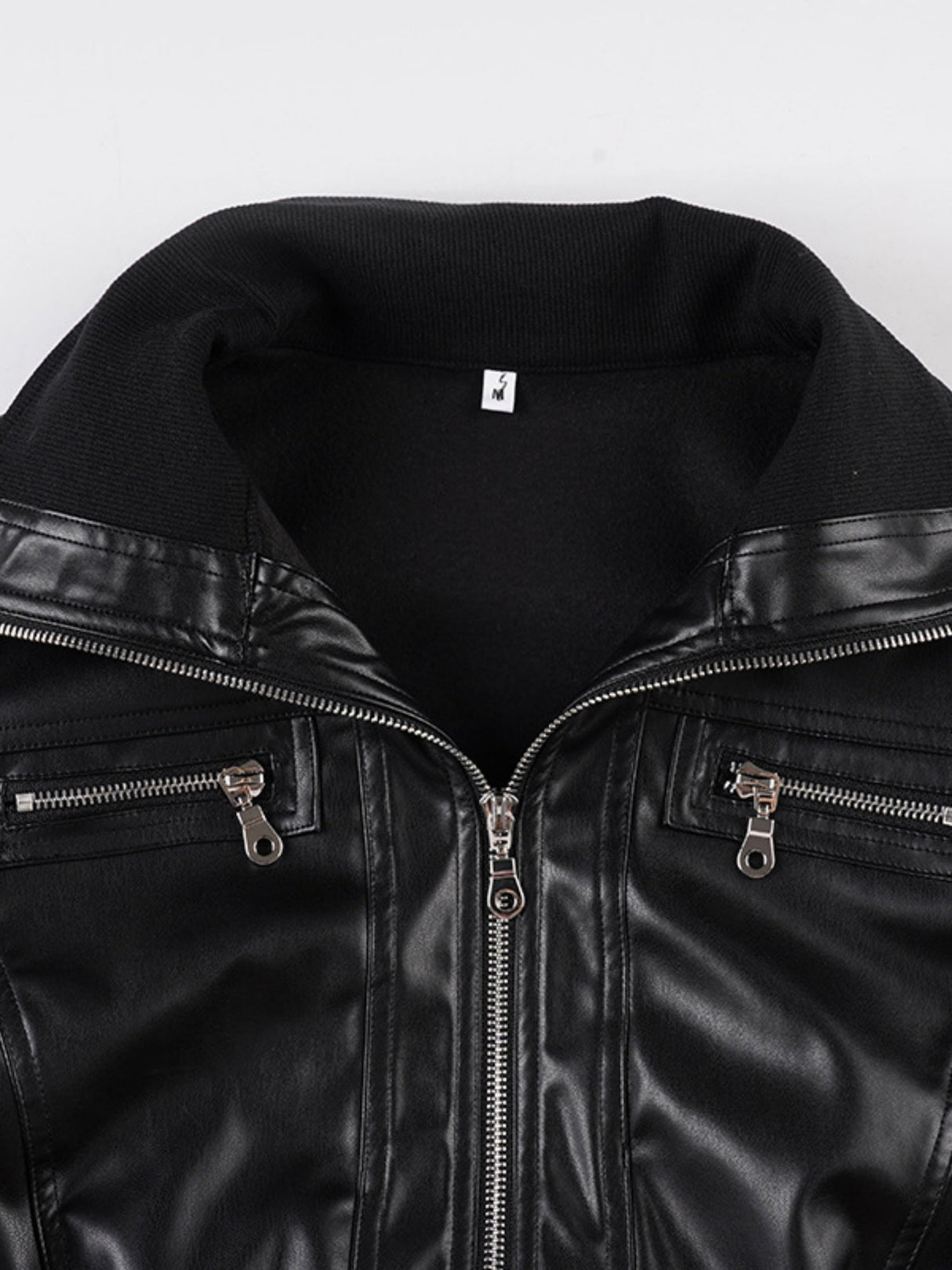 PU Leather Lapel Pocket Patchwork Slim Fit Jackets