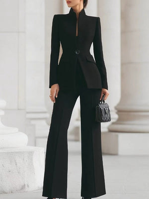 Single-button Blazer Long Suit Pants 2-piece Sets