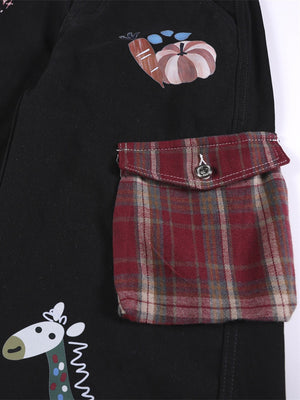 Plaid Color-blocked Cartoon Straight-fit Jeans