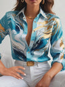 Printed Single-breasted Slim-fit Satin Casual Shirts