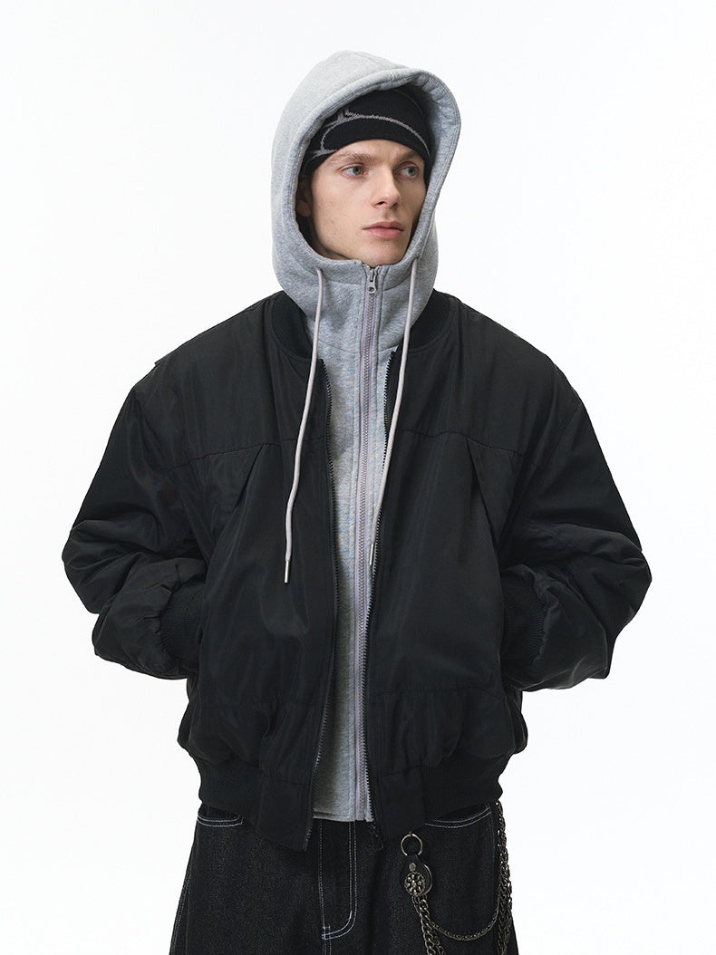 Removable Fake Two Pieces Cleanfit Hooded Baseball Uniform