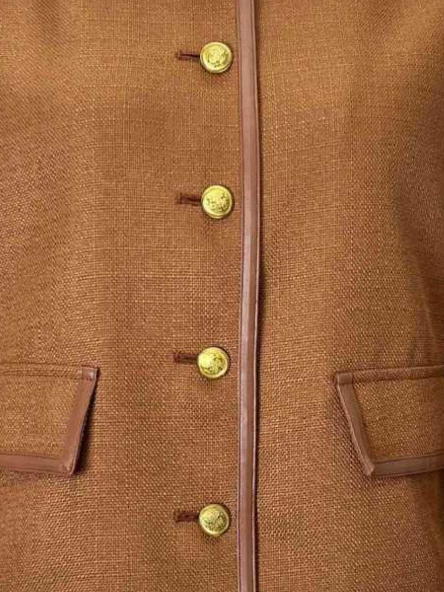 Liber Autumn women's button pocket cover decoration small Chanel style retro patchwork jacket