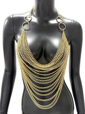 Rhinestone Sequins Multi-layer Aluminum Chain Chest Chain Halter Neck And Backless Tank Tops&Camis