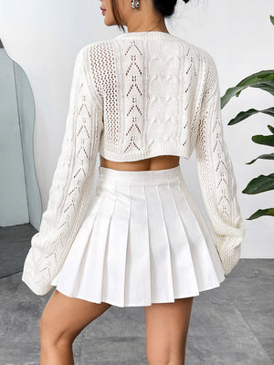 Liber Autumn women's navel-baring knitted short hollow pullover mesh see-through top