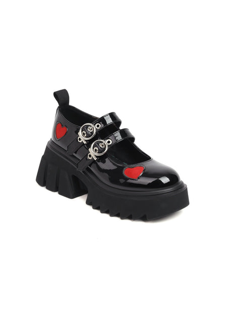Heart-shaped Platform Mary Jane Shoes