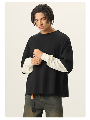 Liber Autumn Neutral wear Color matching Solid Color T-shirts