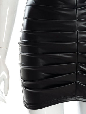 Pleated PU Commuter Skirt Bodycon Skirt