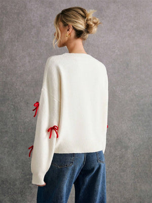 Christmas White Headgear 3D Bow Sweaters