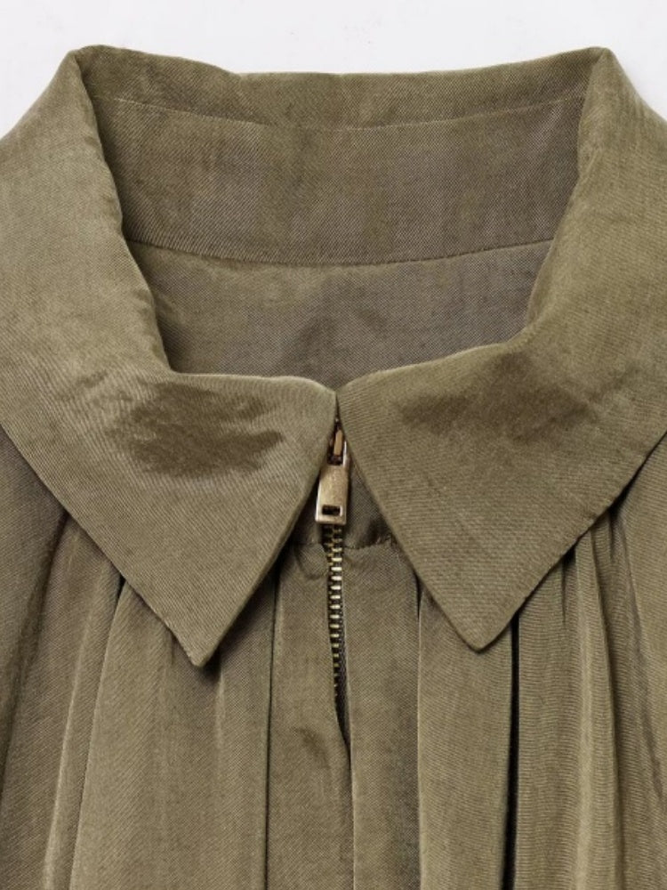 Batwing Sleeve Puff Sleeve Loose Casual Long Sleeve Zipper Suit Shirt Jacket