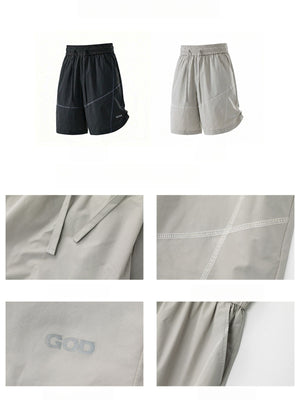 Water-repellent Reflective Color-blocked Lightweight Breathable Five Points Shorts