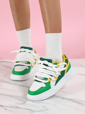 Women's Sneakers With Unique Color-blocked Shoelaces