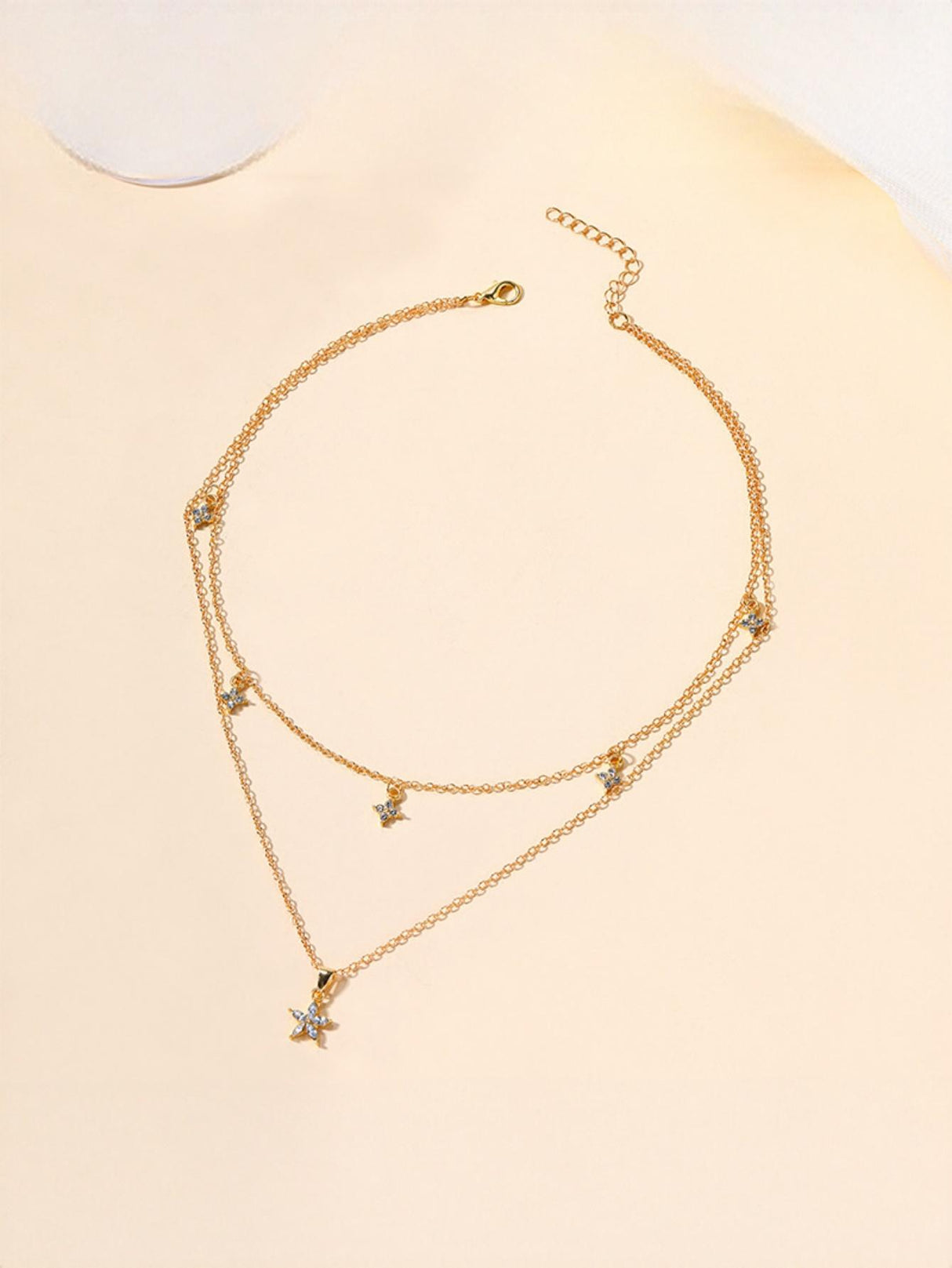 Five-pointed Star Diamond-encrusted Multi-layered Flower Necklace
