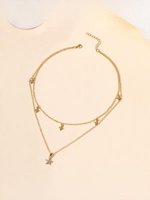 Five-pointed Star Diamond-encrusted Multi-layered Flower Necklace