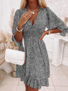 Floral V-neck Short Sleeve Ruffle Mini&Short Dresses