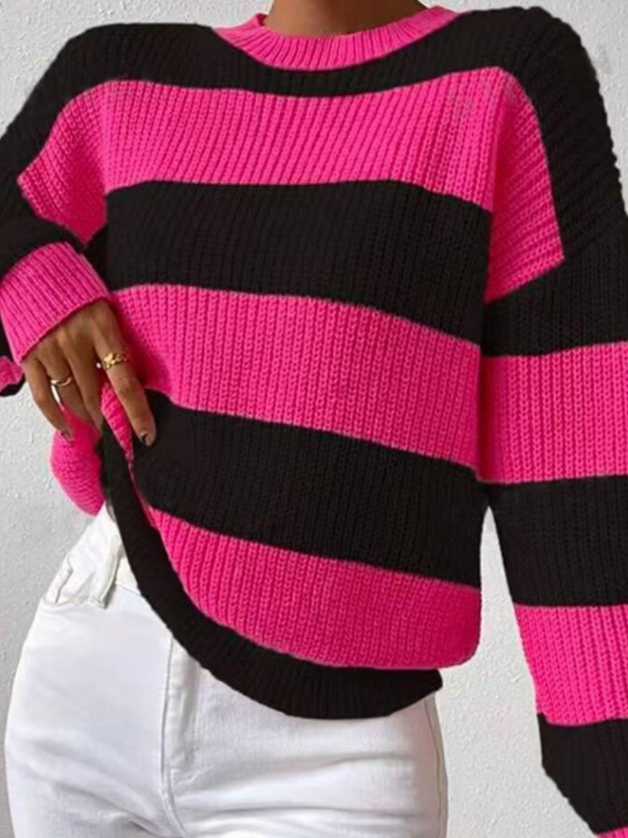 Streifen, kontrastierende Farben, überschnittene Schultern, lockere Pullover