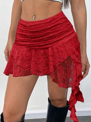 Y2K Lace Low-waisted Pleats Multi-layered Ruffles Sweet Short Skirt