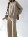 Slit Turtleneck Loose Sweaters Wide-leg Pants 2-piece Sets