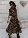 Leopard Print Long Sleeves Large Skirt Maxi Dresses