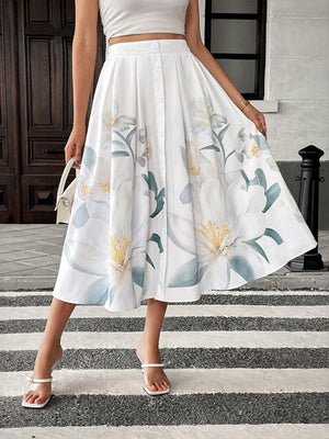 Printed Button Decoration Vacation Skirts