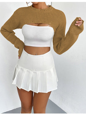 Liber Autumn women's knitted ripped short pullover mesh see-through top