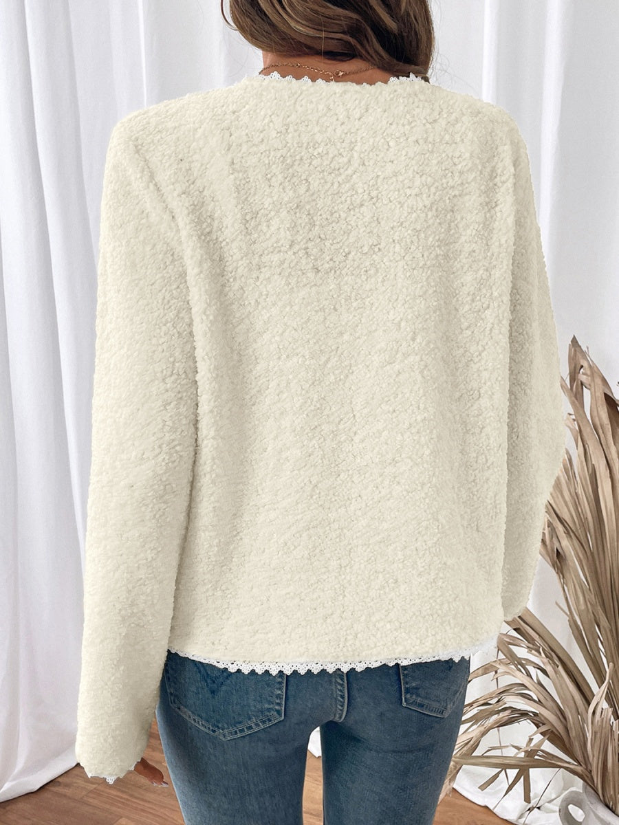 Splicing Buttons Off-white lace cardigan jacket