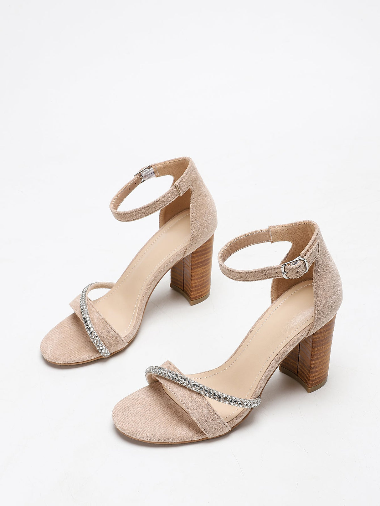 Sandales à brides ornées de strass et imitation bois