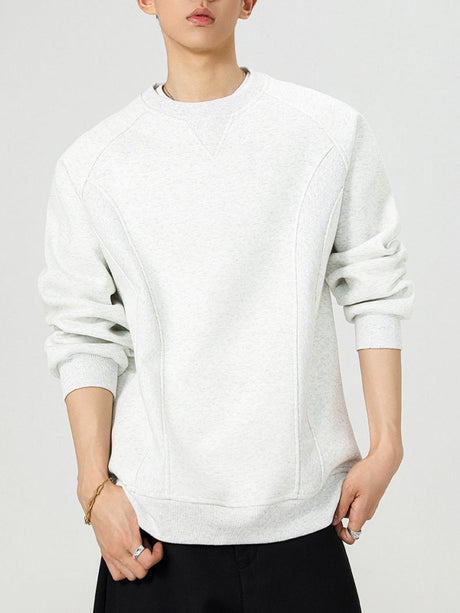 Boxy Structure Patchwork Collarless Sweatshirt