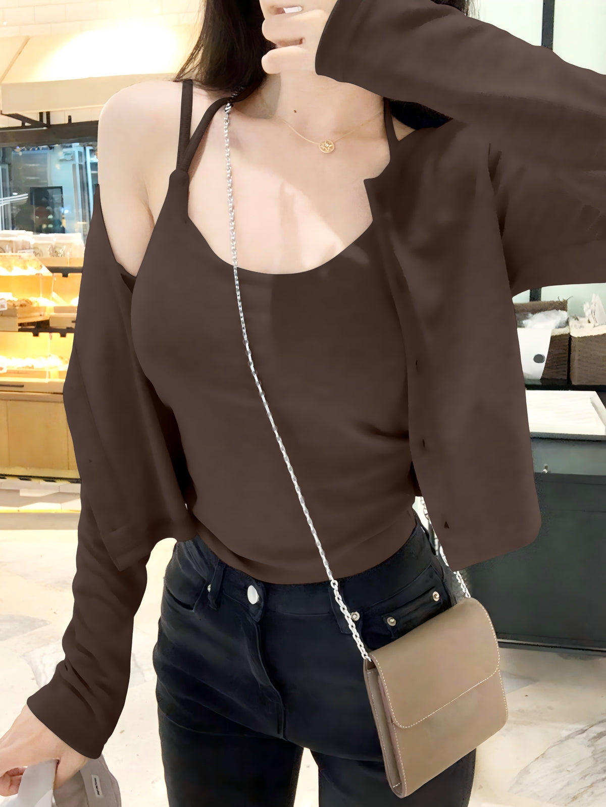 Button-down Cardigan Jacket And Camisole Two-piece Set