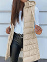 Mid-length Hooded Design Keep Warm Leisure Zipper Pocket Quilted Vest
