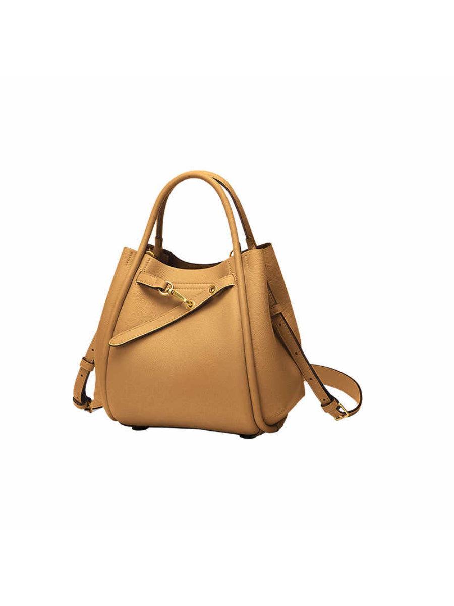 Straightforward Small Rice Basket, Vegetable Tanned Top Grain Cowhide Leather Commuter Summer Handbag, Water Bucket, Women's Tote Bag