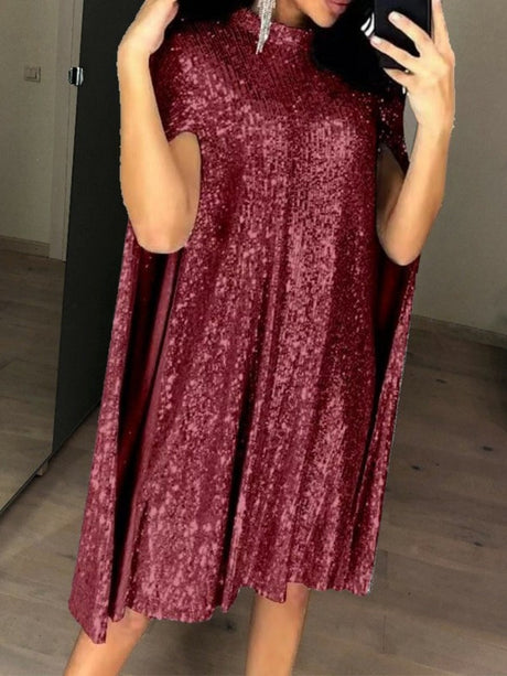Small Stand-up Collar Sequins Loose Mini&Short Dresses