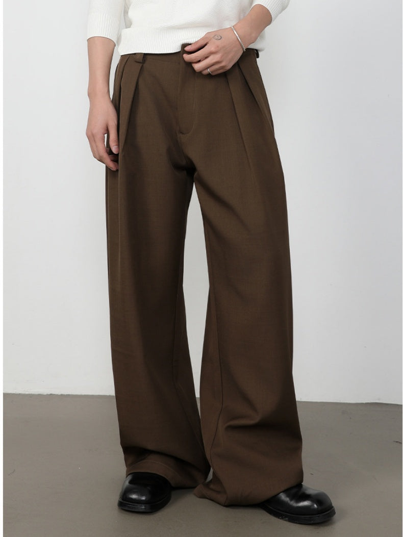 Stereo Double Pleat A-shape Loose-fit Dress Pants Pants