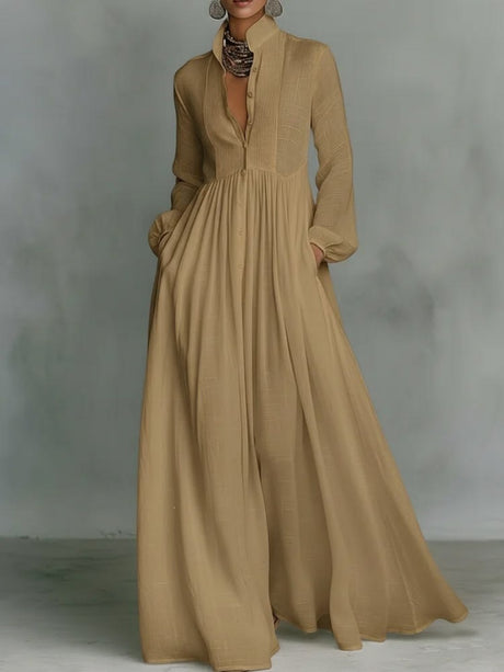 Long Sleeve Shirts Lapel Elegant Loose-fit Maxi Dresses