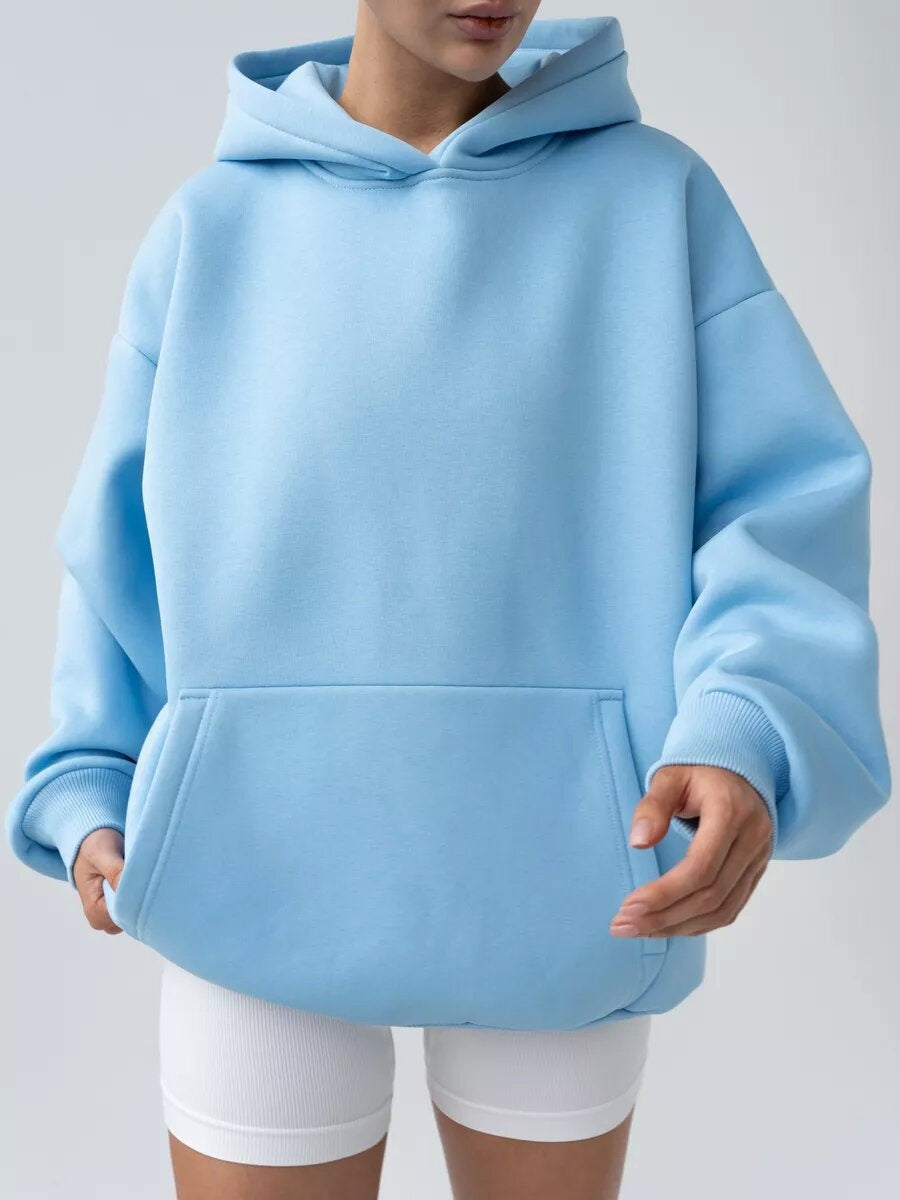 Liber Autumn women's pocket solid color pullover long sleeve two-piece suit