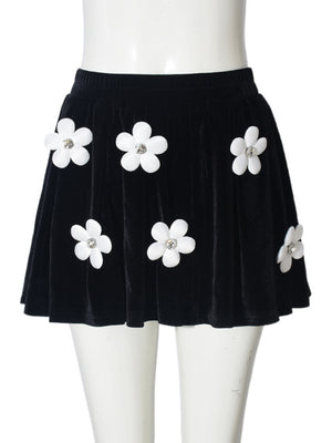 3D Flowers Stretch Short Skirt