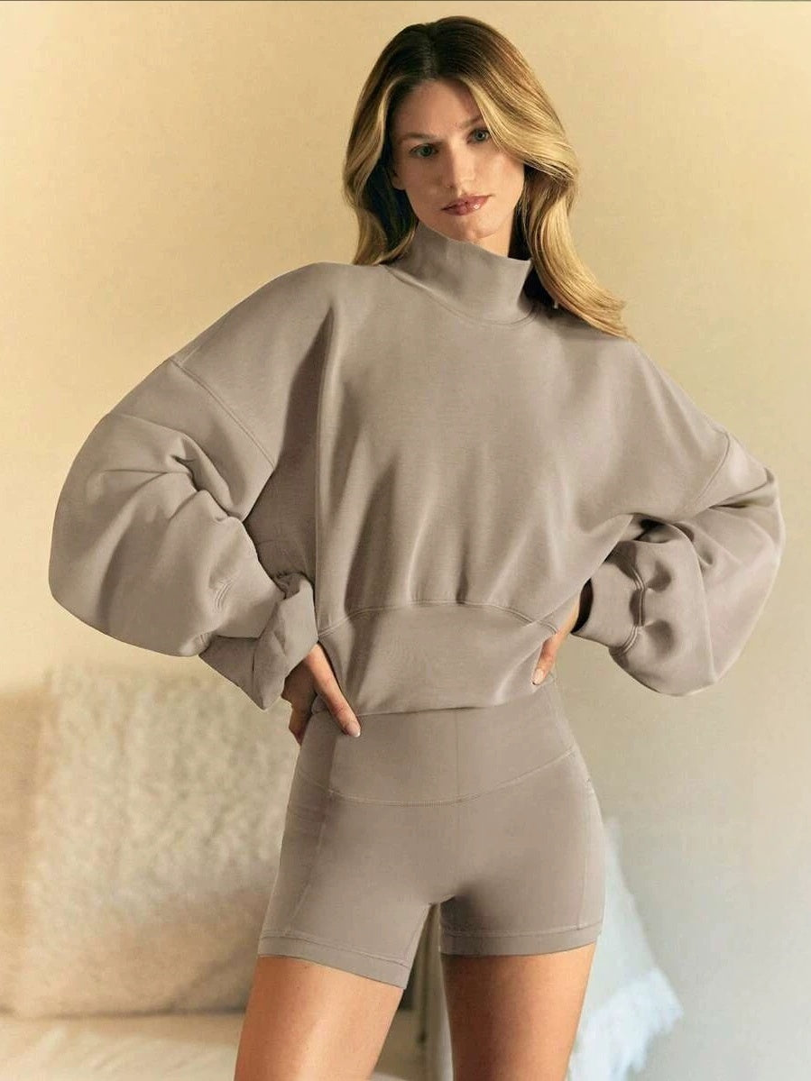 Women's Autumn/Winter Solid Color High Neck Loose Long Sleeve Sweatshirt