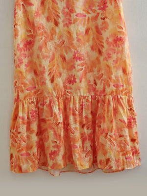 Floral Print Cutouts Revealing The Waist And Back V-neck Suspenders Maxi Dresses