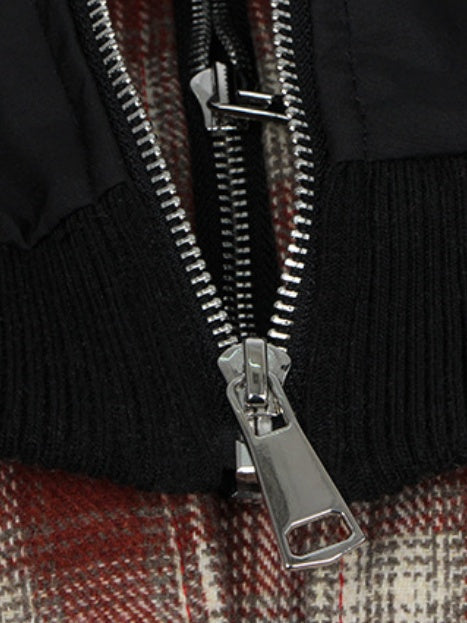 Fake Two Pieces Embroidery Plaid Splicing Hooded Jacket