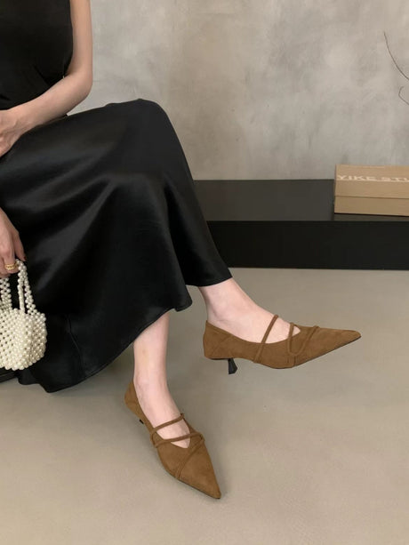 Suede Crisscross Strap Pointed Toe Stiletto Heels