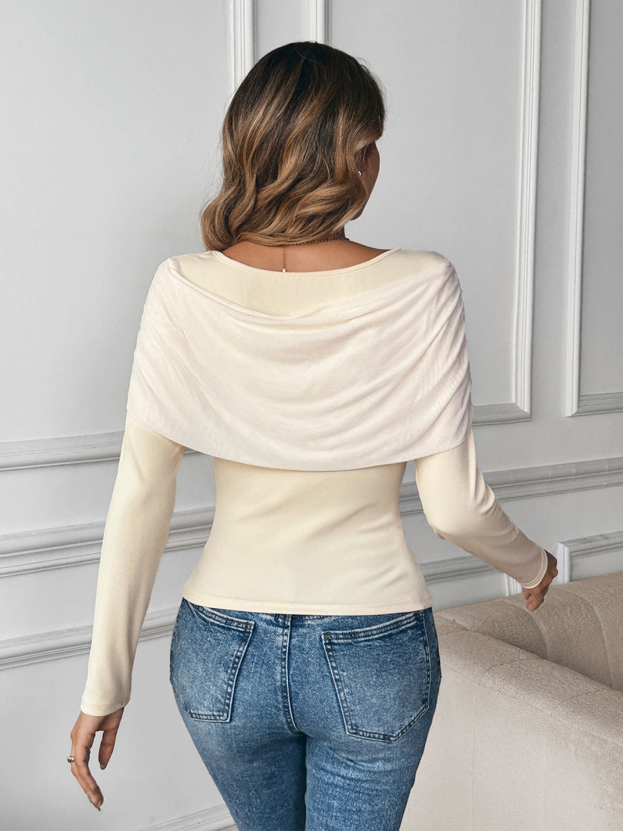Women's Splicing Apricot Bow T-shirt